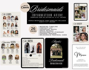 Bridesmaid Information Guide Template, Wedding Party Details, Editable Bridesmaid Proposal Card, Canva (Digital Download)