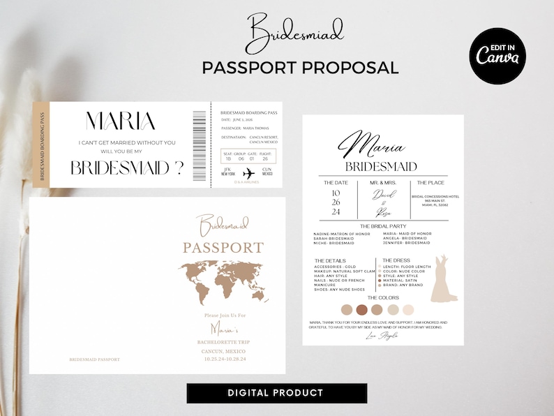 Modello di carta d'imbarco e passaporto per la proposta di matrimonio della damigella d'onore (download digitale) immagine 2