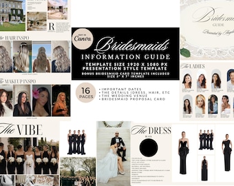 Bridesmaid Information Guide Template, Wedding Presentation, Editable Bridesmaid Guide, Canva Template, Wedding Welcome Book, Proposal Card