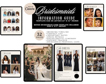 Bridesmaid Information Guide Template, Wedding Party Details, Editable Bridesmaid Proposal Card, Canva (Digital Download)