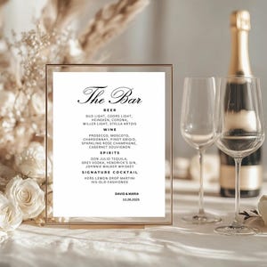 Wedding Bar Menu Template, Bar Sign Template, Minimalist Drink Menu, Printable Wedding Bar Sign, Editable Signature Drinks Menu