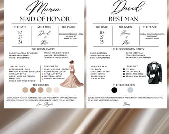 Bridesmaid information Card, Bridesmaid Wedding Guide, Bridal Party Info Template, Wedding Details, Canva (Digital Download)