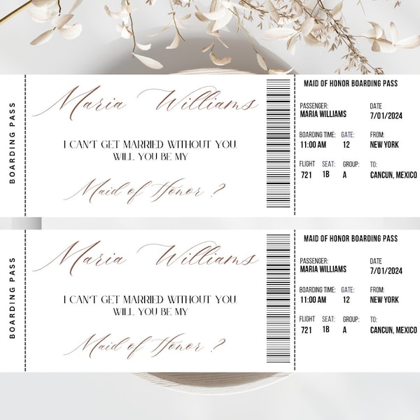 Will You Be My Bridesmaid, Will You Be My Maid Of Honor, Bridesmaid Proposal, Boarding Pass Template, Printable Bridesmaid Card