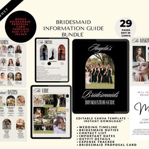 Modèle de guide d'informations de demoiselle d'honneur, détails de la fête de mariage, carte de proposition de demoiselle d'honneur modifiable, toile (téléchargement numérique)