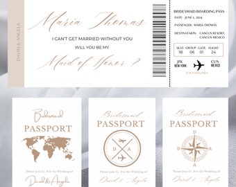 Modello di carta d'imbarco per proposta di matrimonio per damigelle d'onore: matrimonio all'estero (download digitale)
