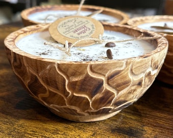 Giraffe Print Wood Bowl Candle 6" Round - Various Scents