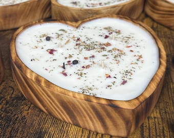 Heart Shape Wood Bowl Candle - Various Scents