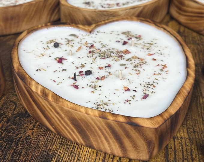 Heart Shape Wood Bowl Candle - Various Scents