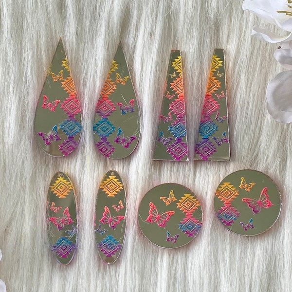 Hand painted butterfly mirror centers beading supplies cabs handmade cabochons Native beading supplies