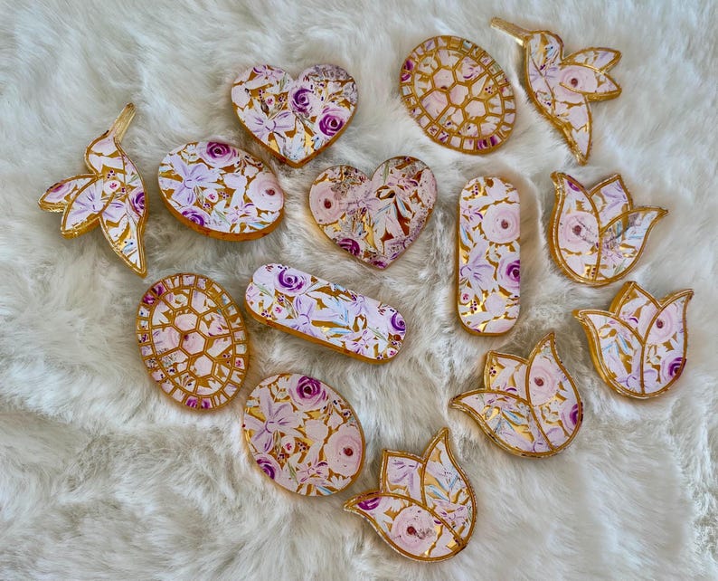acrylic floral laser cut hummingbird and turtle cabochons image 4