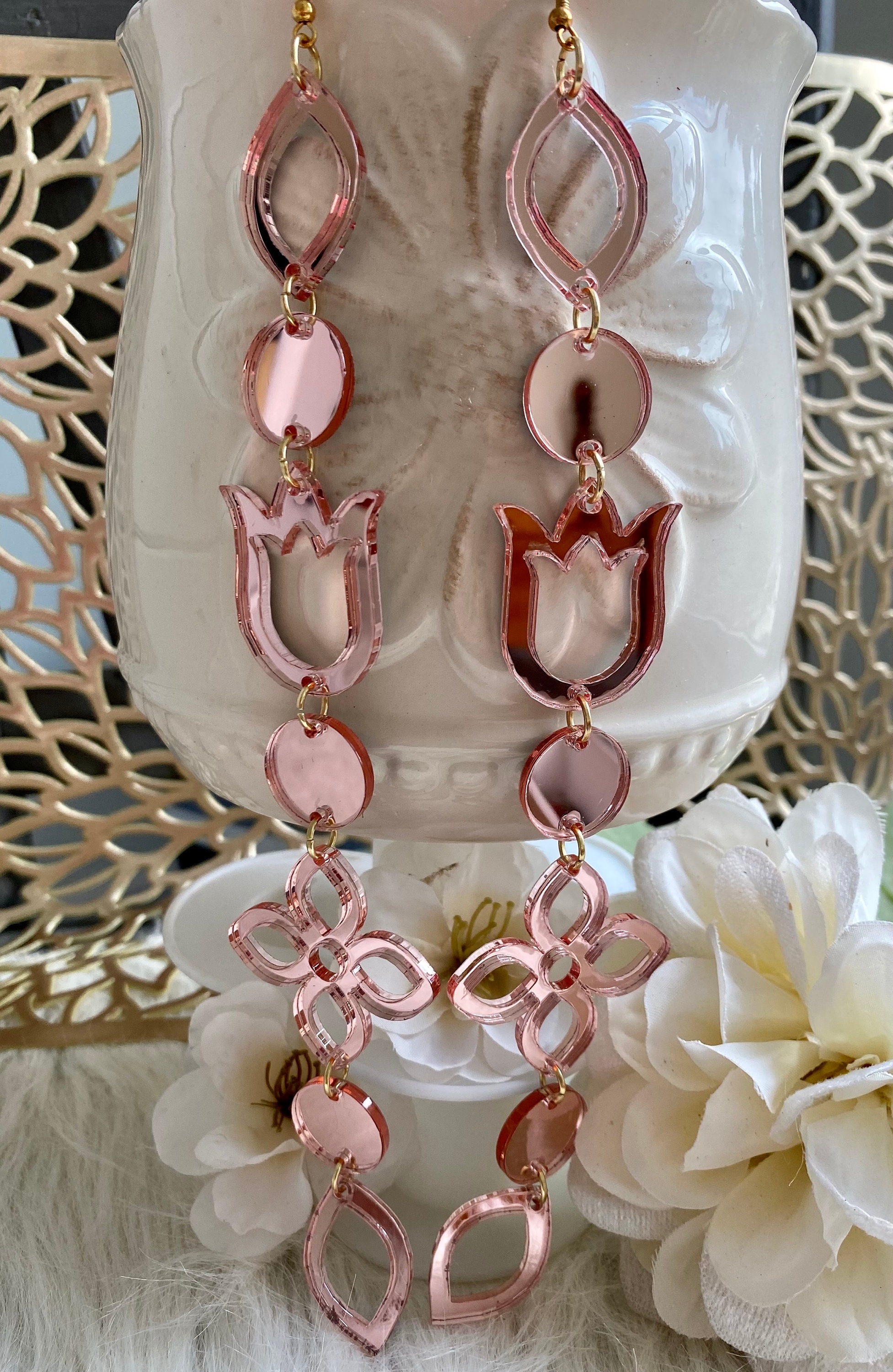 Earring dangles, flower earrings, Pow wow earrings, indigenous earrings, native jewlry