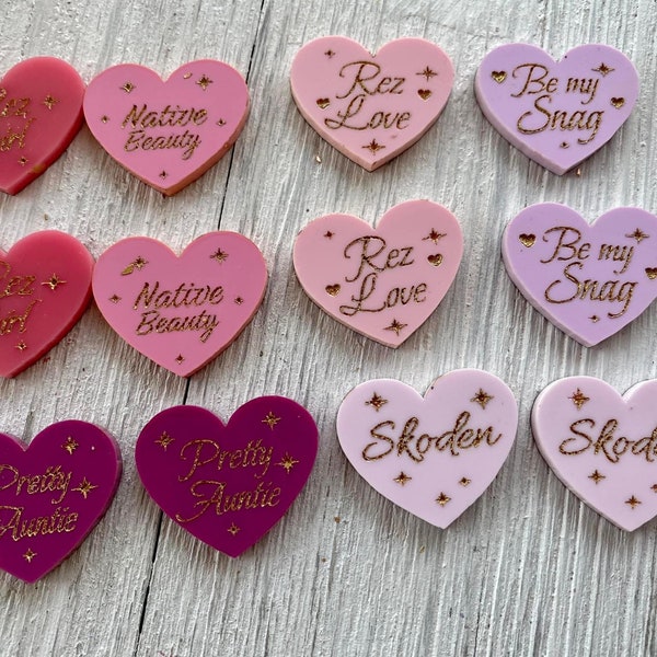 Worded heart cabs, native cabochons, acrylic cabs, handmade centers for beading acrylic cabochons
