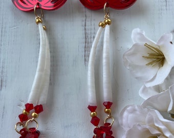 Earring dangles, lotus  earrings, Pow wow earrings, indigenous earrings, native jewelry , dentalium earrings