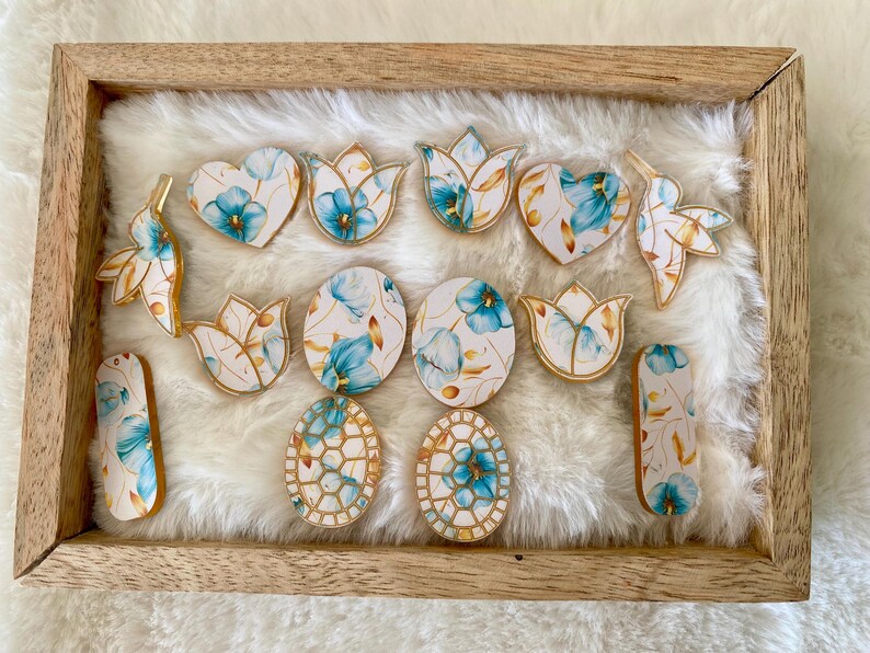 acrylic floral laser cut hummingbird and turtle cabochons image 5