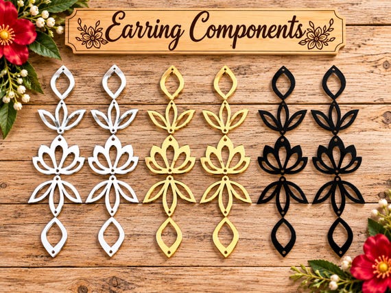 Floral earring components,  earring flower dangle blanks, Laser-cut earring pieces, Jewelry making supplies, DIY multicolor Earring findings