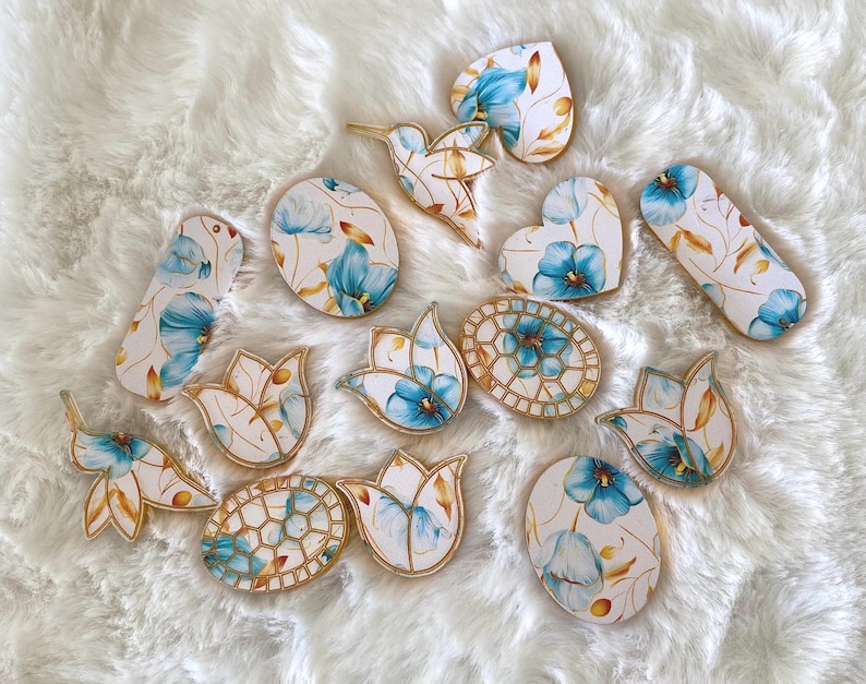 acrylic floral laser cut hummingbird and turtle cabochons image 3