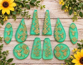 Hand Painted Hummingbird Cabochons, Acrylic Mirror Beading Supplies