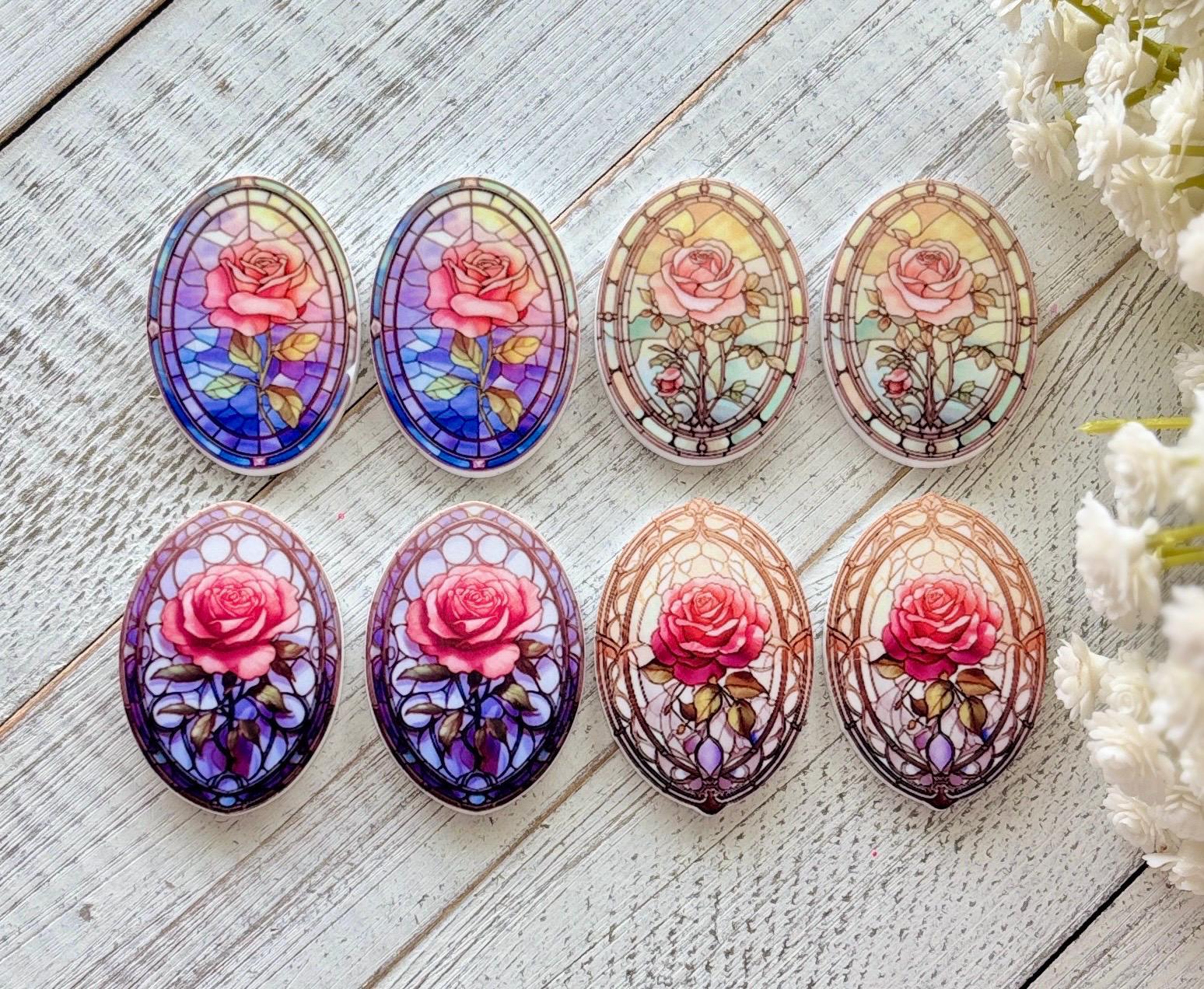 Rose window cabs, native beading supplies, rose cabochons, handmade cabs for beading