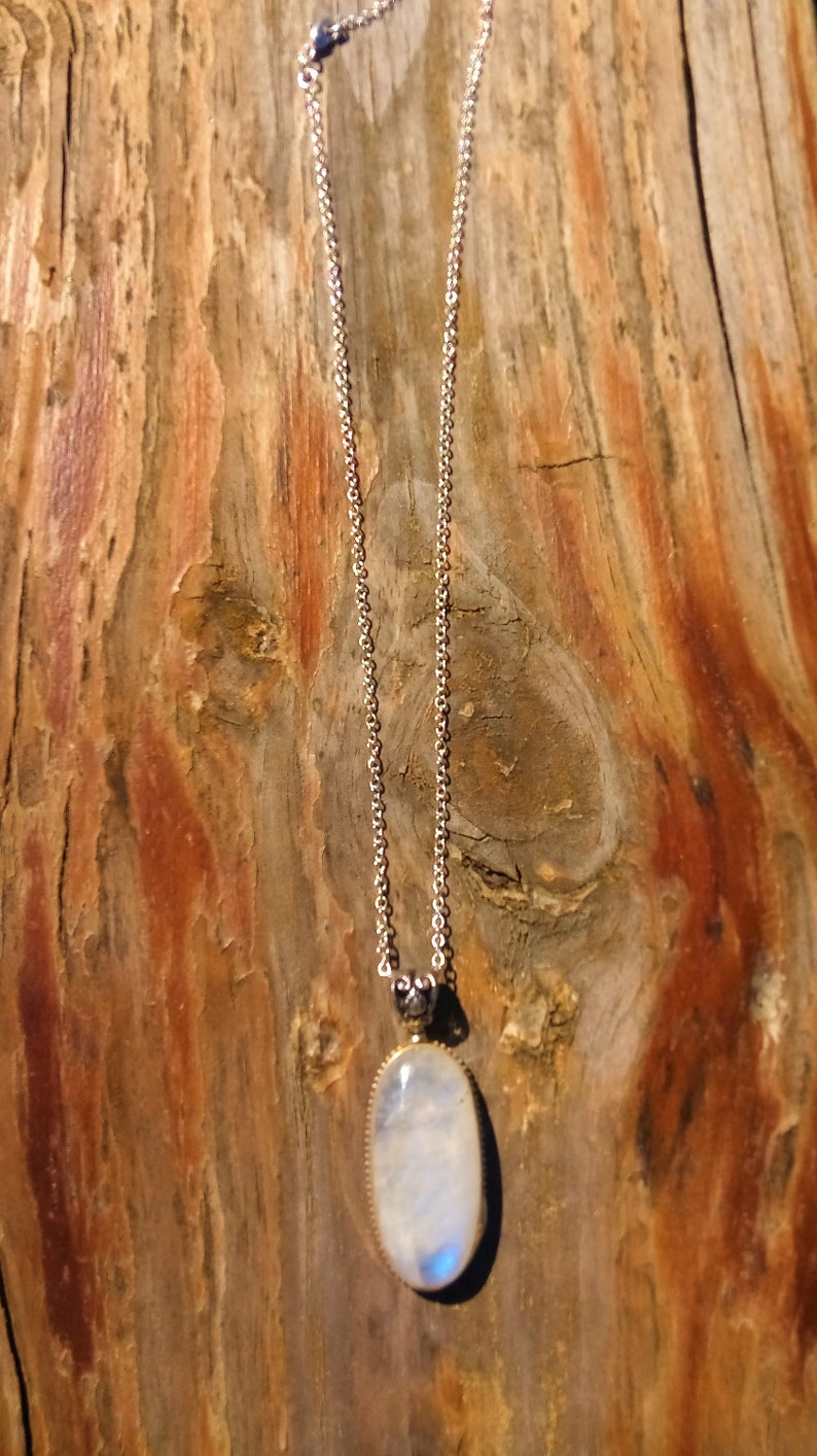 Rainbow moonstone and sterling silver Sterling silver necklace with Rainbow moonstone pendant Rainbow moonstone bezel pendant necklace