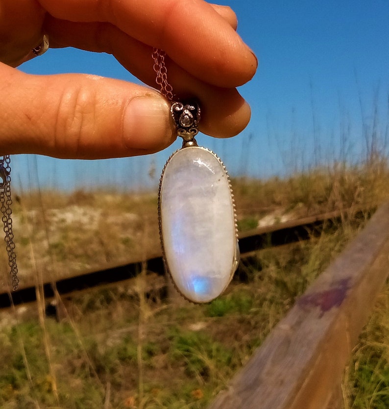 Rainbow moonstone and sterling silver Sterling silver necklace with Rainbow moonstone pendant Rainbow moonstone bezel pendant necklace