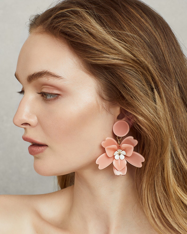 Statement Floral Clip-on Earring in Blush image 2