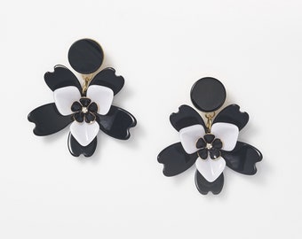 Floral Statement Earring, Black and White Earrings, Holiday Earrings, Gifts for Her