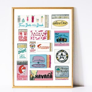 Chicago Bars Watercolor Print, Matchbox Art, Chicago Nightlife (11x14 inches)