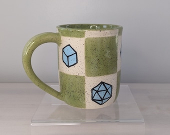 Checkered Mug with Dice - Green and Blue