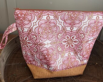 Knitting Project Bag with Zipper, Lined Fleece Pouch – Mandala Pattern
