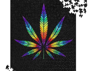 Rainbow Pride Hemp Leaf Jigsaw Puzzle by Baked Hippies Co.