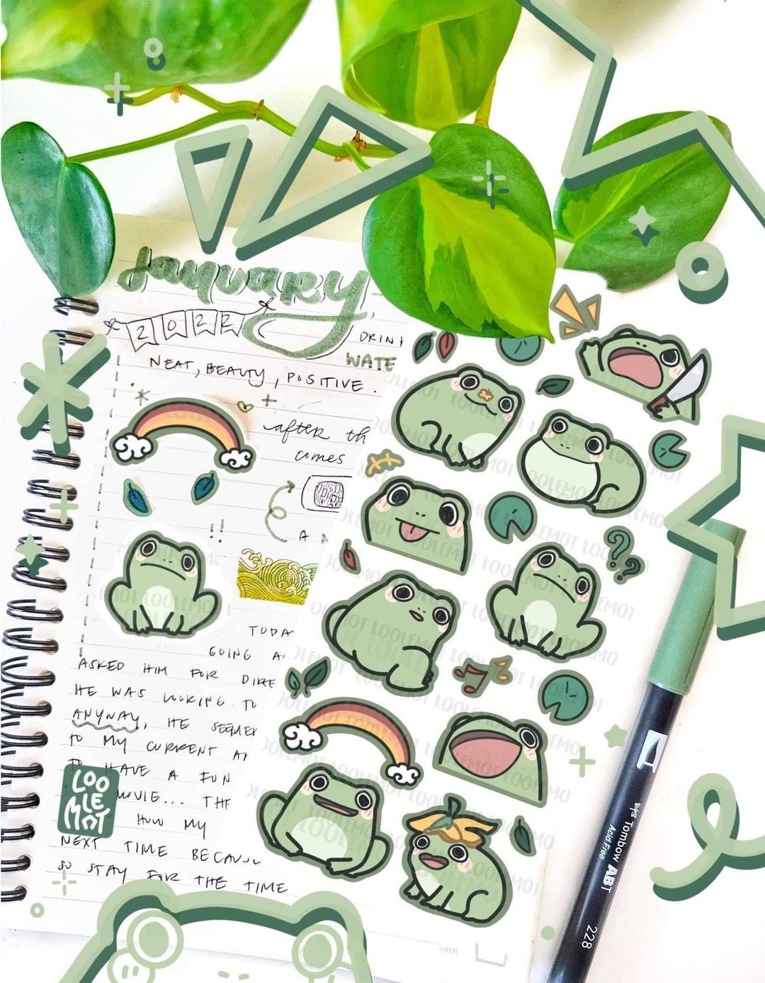 Cute Frogs Sticker Sheet | Planner Sticker Sheet Cute | Kawaii Sticker ...