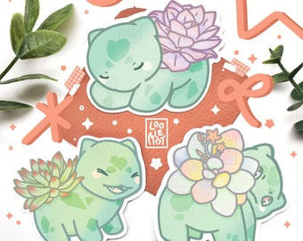 Pokemon Bulbasaur Succulent Cute Sticker | Vinyl Decal Pokemon Sticker | Kawaii Cute Pokemon Chibi Sticker | Bobasaur | Bulbasaur Sticker