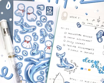 Rainy Whales Sticker Sheet | Planner Sticker Sheet Cute | Kawaii Sticker Sheet | Weathering with You Inspired| Bulletjournal Planner Sticker