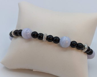 Blue Lace Semi Precious Bead Bracelet with Silver accents is stunning.