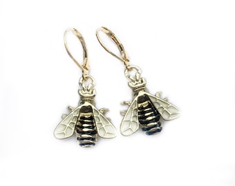 Bumble Bee Earrings | Super Cute Gift for Her | Gold/Black Earrings, Honey Bee Jewelry, Beehive, Bees, Save the Bees, Cute Bee Accessories