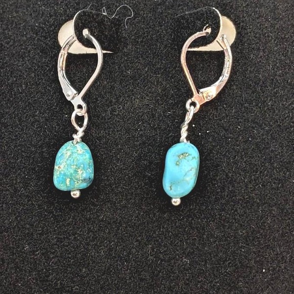 Authentic Turquoise Earrings with Sterling Silver Leverbacks.
