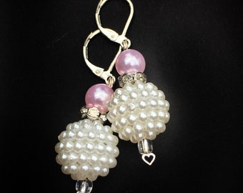 Elegant Pink and White Pearl Accents with Sterling Silver Leverbacks
