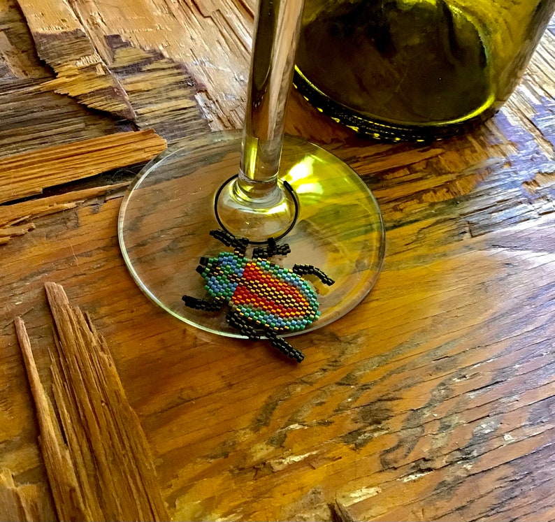 Hand Beaded Wine Charm Wine Glass Art Etsy