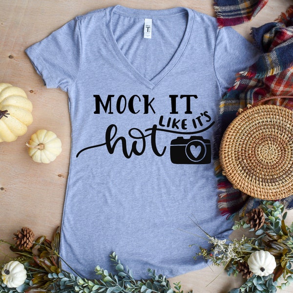 Fall Styled V-Neck Shirt Mockup | Heather Grey Next Level N1540 Ideal V | Thanksgiving Flat Lay | Gray Harvest Themed Shirt Photography