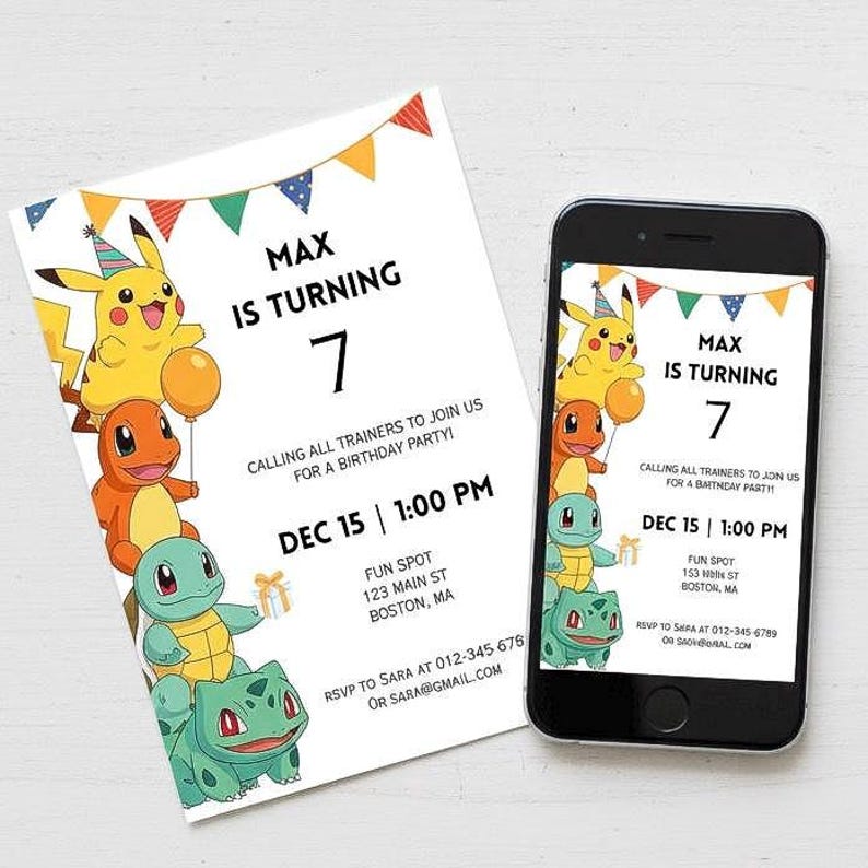 Pokemon Birthday Party Invitation Editable Canva Template