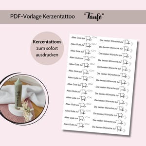 PDF Vorlage &quot;Taufkerze&quot; A4 I Kerzentattoo Stabkerzen I Digitale Datei I Druckvorlage Wasserschiebefolie I Kerzen Taufe selber machen I Taufe
