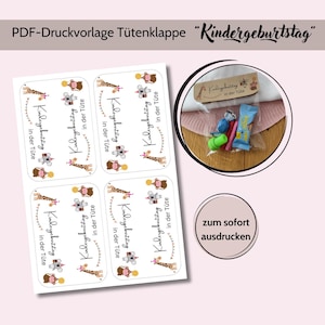 PDF Druckvorlage Tütenklappe "Kindergeburtstag" A4 I Digitale Datei I Druckdatei I Tütenverschluss Ausdrucken I Mitgebsel Kindergeburtstag