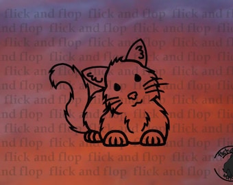 Söt långhårig kattunge vinyldekal | Kattdekal | Bildekal | Laptopdekal | Fönsterdekal
