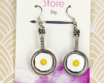 Egg Frying Pan Skillet Dangle Earrings