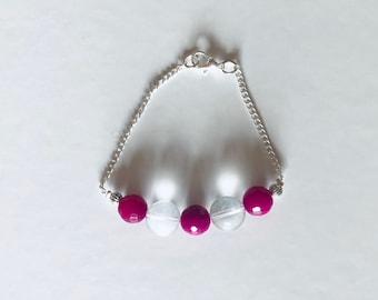 Handmade Pink and clear quartz bracelet