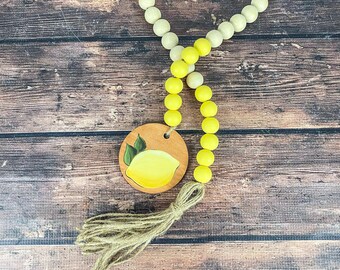 Hand Painted Lemon Wood Bead Garland: Summer Decor (34")