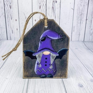 Handmade Halloween Gnome Wood Tag: Tiered Tray Decor