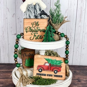 Christmas Tiered Tray Decor Bundle: Handmade Gnome & Wood Signs