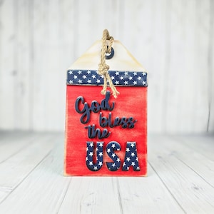 God Bless America Tag, Patriotic Decor, Americana, Flag Decor, Memorial Day Wood Sign