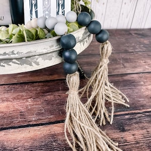 Gray Wood Bead Garland: 35&quot; Rustic Farmhouse Tiered Tray Decor